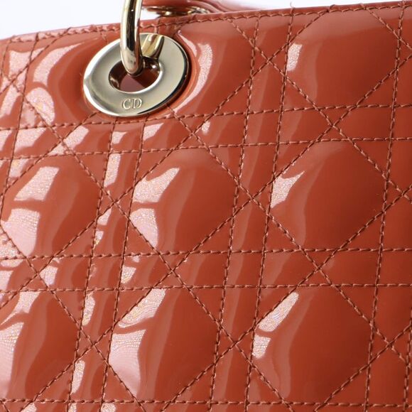 Christian Dior Lady Dior Bag Cannage Quilt Patent Medium Orange - Picture 8 of 9